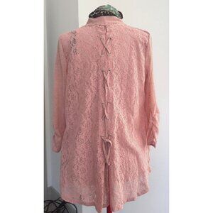August silk Open Front Pink Salt Cardigan Lace Back Sz M New